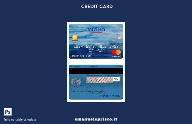 modello di carta mastercard bancaria giapponese Mizuho in stile verificato